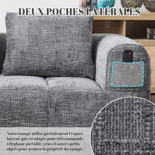 Méridienne 2 Places En Chenille - Avec Poche De Rangement Latérale - Gris