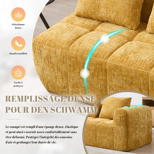 Méridienne 2 Places Chenille Jaune – Poche De Rangement Latérale