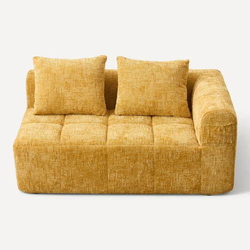 Méridienne 2 Places Chenille Jaune – Poche De Rangement Latérale