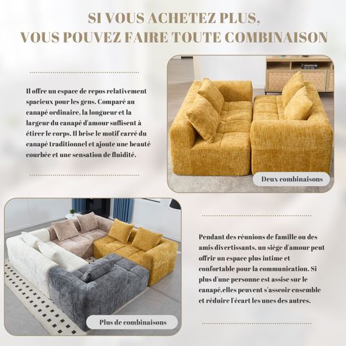 Méridienne 2 Places Chenille Jaune – Poche De Rangement Latérale
