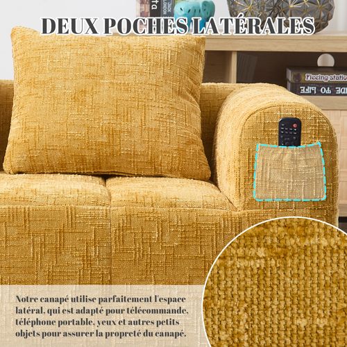 Méridienne 2 Places Chenille Jaune – Poche De Rangement Latérale