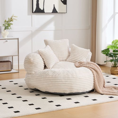 Fauteuil Poire Velours Côtelé Grand Modèle Ultra Moelleux 3 Coussins Inclus Soufflé