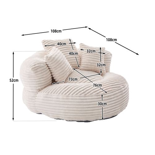 Fauteuil Poire Velours Côtelé Grand Modèle Ultra Moelleux 3 Coussins Inclus Soufflé