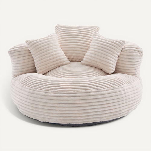 Fauteuil Poire Velours Côtelé Grand Modèle Ultra Moelleux 3 Coussins Inclus Soufflé