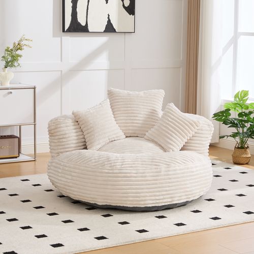 Fauteuil Poire Velours Côtelé Grand Modèle Ultra Moelleux 3 Coussins Inclus Soufflé