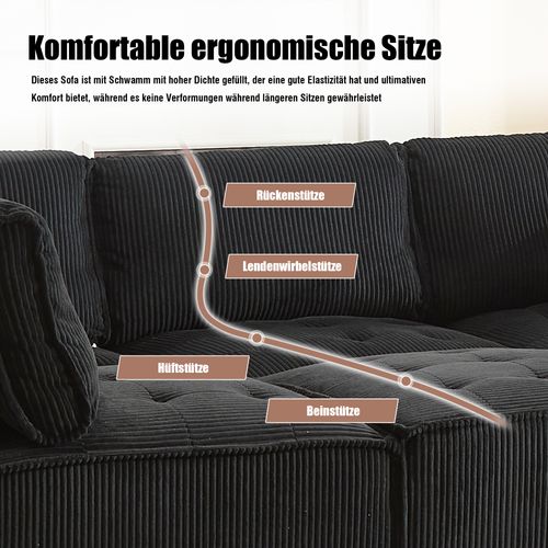 Canapé D'angle Modulable 6 Places En Velours Noir - Modulable à Volonté