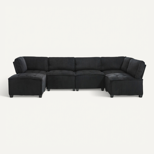 Canapé D'angle Modulable 6 Places En Velours Noir - Modulable à Volonté