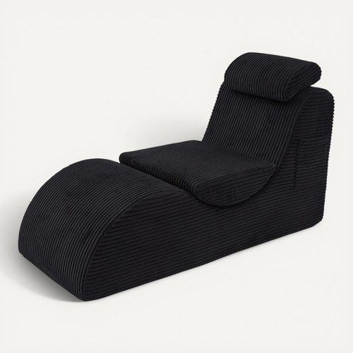Méridienne En Velours Côtelé Ergonomique noir - Coussin Amovible 2-en-1 - Support 200kg
