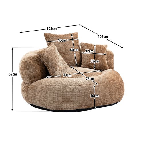 Fauteuil Pouf Kaki Grand Modèle à Haut Dossier, Ultra Moelleux, 3 Coussins Inclus