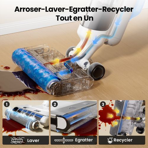 FO10 ULTRA Aspirateur Balai Laveur sans Fil Sec/Humide, Aspiration/Lavage 3 en 1, Autonomie 60min