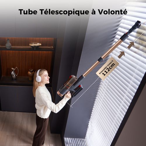 PO11 U Aspirateur Balai sans Fil - 50KPA - 500W - Aspirateur sans Fil Puissant - Design Autoportant