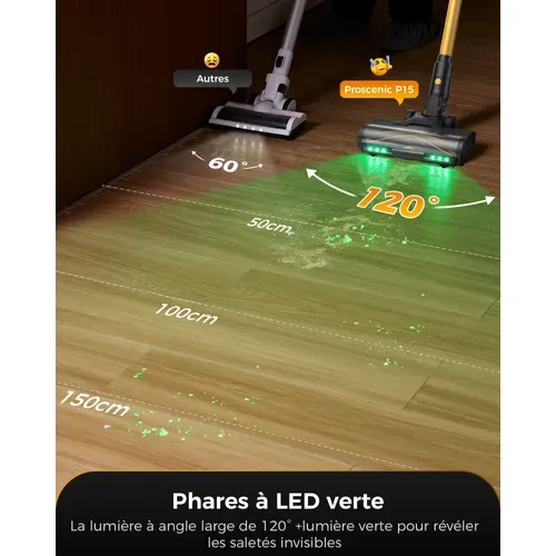 PO15 - Aspirateur Balai sans Fil Puissant - Auto-Portant - 70Min/75KPa - Greeneye Technologie