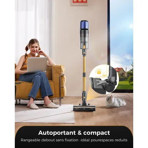 PO15 - Aspirateur Balai sans Fil Puissant - Auto-Portant - 70Min/75KPa - Greeneye Technologie