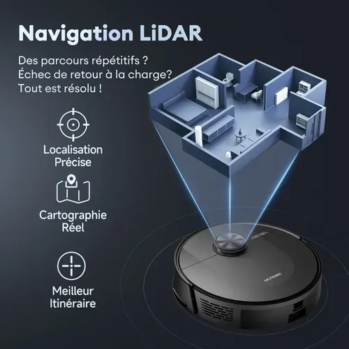 DL10 Robot Aspirateur Laveur – 6000 Pa, Navigation LiDAR, 200Min, Spécial Poils & Moquettes