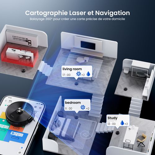 Q10 Aspirateur Robot Laveur 3 en 1, Proscenic, 8000pa, Navigation Lidar 360°, 200 Min d'autonomie