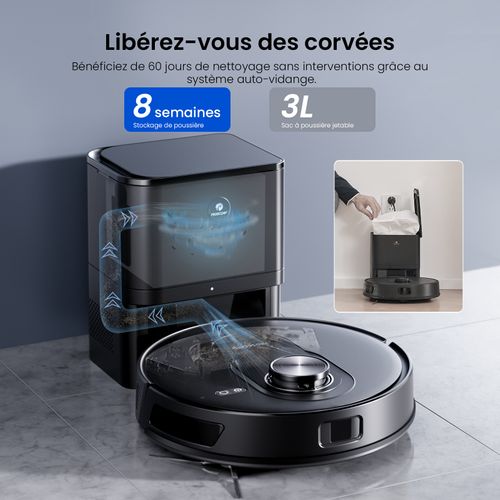 Aspirateur Robot Laveur Q8 Max+ - 3 en 1 - 8000pa - Station Auto-Vidage - Navigation LDS