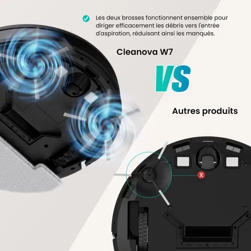 Cleanova W7-4000pa Aspirateur Robot Laveur-120min Autonomie-alexa/app/ifttt-ultra Silencieux 55db
