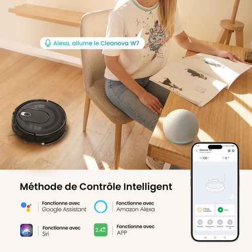 Cleanova W7-4000pa Aspirateur Robot Laveur-120min Autonomie-alexa/app/ifttt-ultra Silencieux 55db