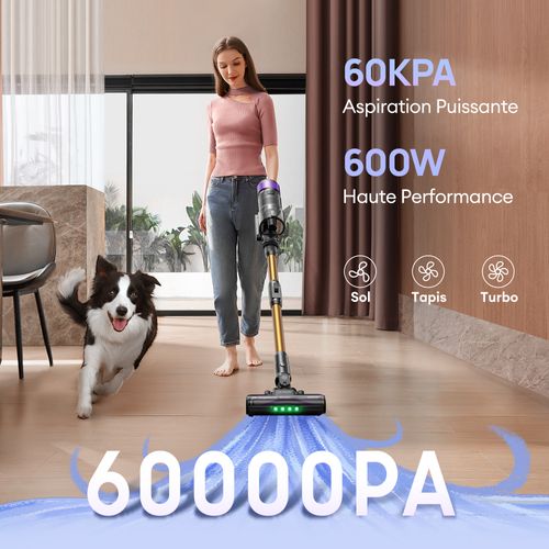 Aspirateur Balai Sans Fil-ultenic- UW20 -140AW/600W- 60 min/60kPa-tube Pliable- Batterie Amovible