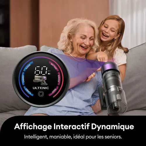 Aspirateur Balai Sans Fil-ultenic- UW20 -140AW/600W- 60 min/60kPa-tube Pliable- Batterie Amovible