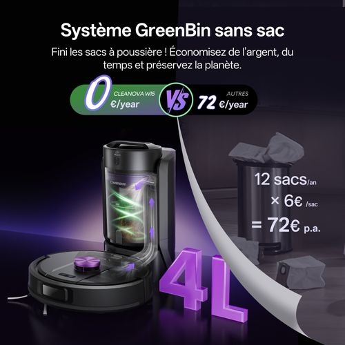 Cleanova W15-aspirateur Robot Laveur 12000pa-200min Autonomie-bac 4l-navigation Lds-apple Watch,etc
