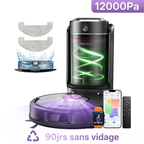 Cleanova W15-aspirateur Robot Laveur 12000pa-200min Autonomie-bac 4l-navigation Lds-apple Watch,etc