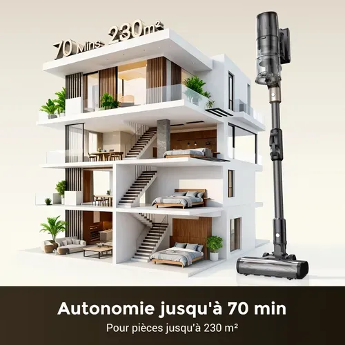 Aspirateur Balai Sans Fil - P020 Onepass - 70 Min/80kpa/680w - Tube Pliable - Avec Réservoir D'eau