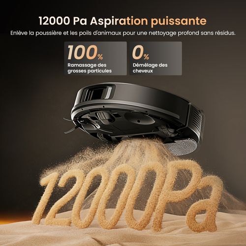 Qo20 Plus Robot Aspirateur Laveur 12,000pa Avec Station Sans Sac Vidage Automatique, 200min, 4l