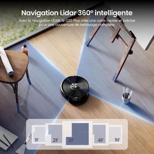 Qo20 Plus Robot Aspirateur Laveur 12,000pa Avec Station Sans Sac Vidage Automatique, 200min, 4l