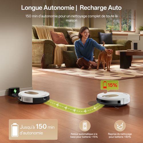 Cleanova W8, Robot Aspirateur Laveur, 5000 Pa, ultra-fin,anti-enchevêtrement, blanc