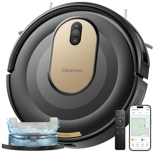 Cleanova W8 robot Aspirateur Laveur, 5000 Pa, ultra-fin, anti-enchevêtrement, noir