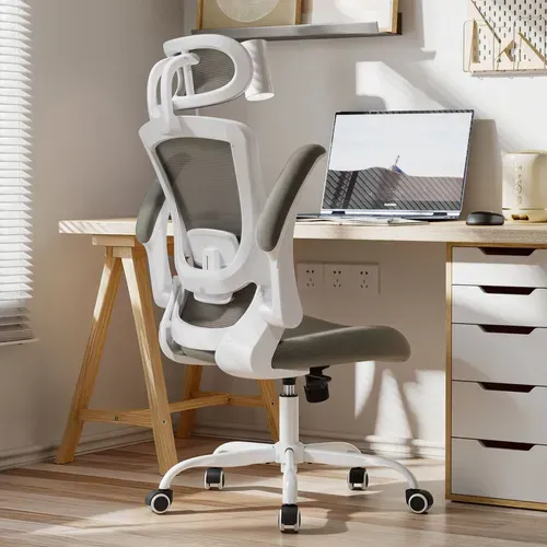 Chaise De Bureau Ergonomique, Dossier Haut En Mesh, Soutien Lombaire Et Appuie-tête Réglables, Kaki