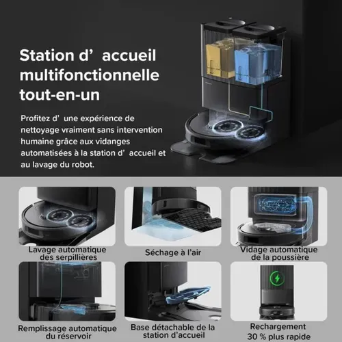 Qr 598 - Aspirateur Robot Laveur - 8000 Pa - Station Multifonctionnelle - Anti-enchevetrement