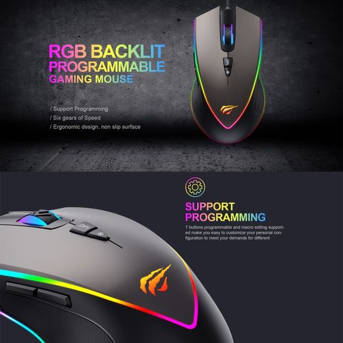 Souris Gamer Ms1017 7 Boutons, 6400 Dpi, Optique, Usb, Rétroéclairage Rgb - Prise En Charge Macros