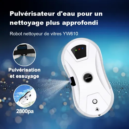 Robot Lave Vitre YW610 - Haute performance, rservoir d'eau 30mL，Dix chiffons de nettoyage
