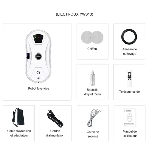 Robot Lave Vitre YW610 - Haute performance, rservoir d'eau 30mL，Dix chiffons de nettoyage