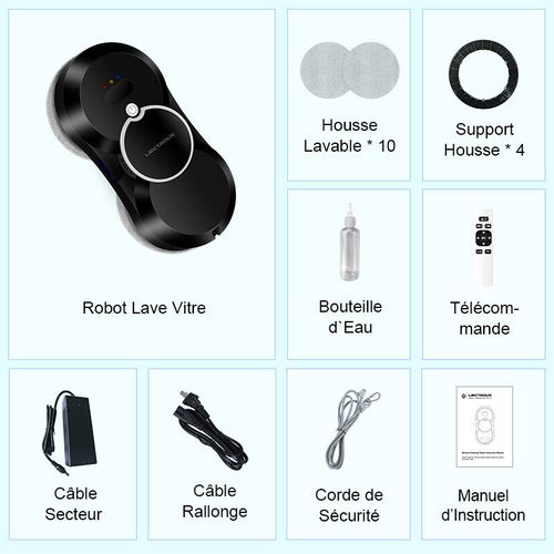Robot Lave Vitre HCR-10 Noir -   Nettoyage auto -  Dix chiffons de nettoyage