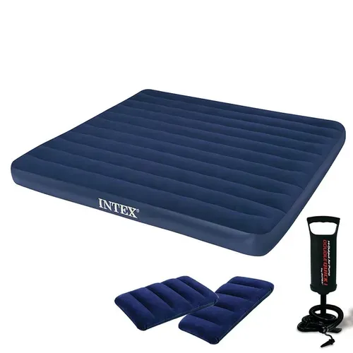 Matelas Gonflable Intex Classic Downy + Gonfleur Inclus - 2 Places Large
