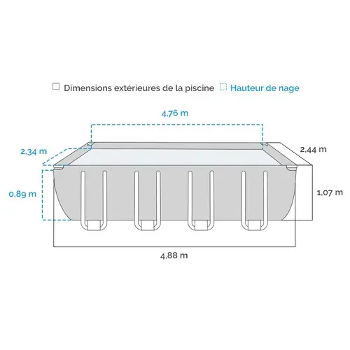 Piscine Tubulaire Prism Rectangulaire 4.88 X 2.44 X 1.07m Intex + Accessoires