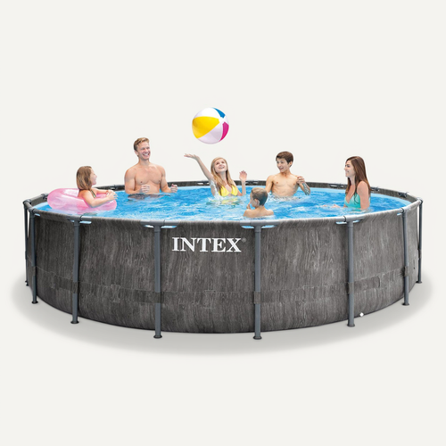 Grande Piscine Ronde En Kit Baltik - Diamètre 549 Cm - Effet Gris Cérusé
