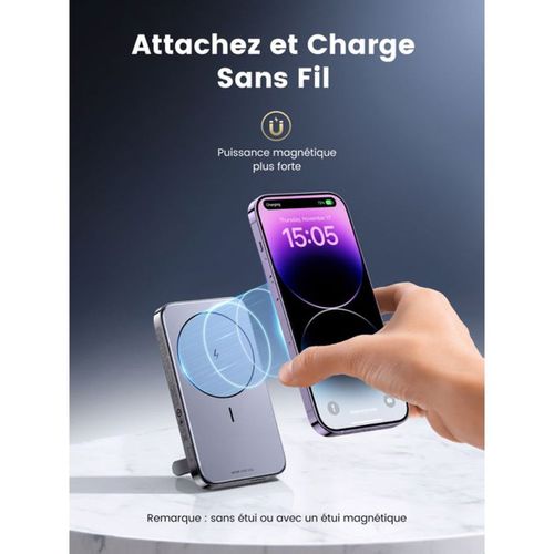Power Bank Magnétique 10000mah 20w Avec Magsafe, USB-c et USB-a — Gris