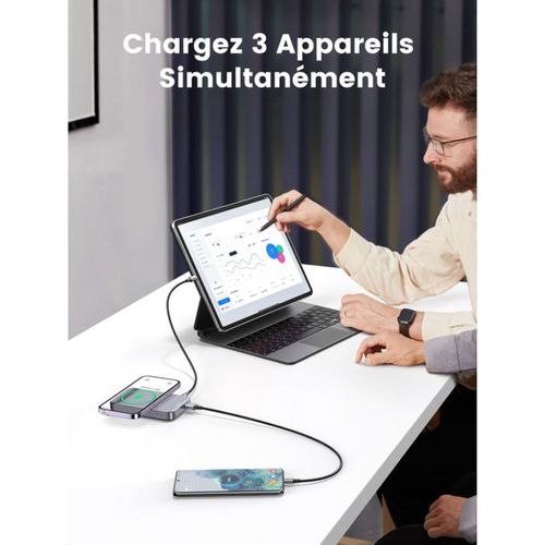 Power Bank Magnétique 10000mah 20w Avec Magsafe, USB-c et USB-a — Gris
