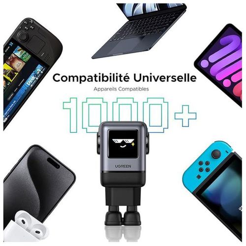 Chargeur Mural Gan 100w 4 Ports (3×usb-c,1×usb-a) Écran Tft, Pieds Magnétiques