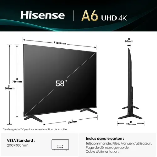 Téléviseur 4K LED 58'' 146 cm HISENSE 58E61QT