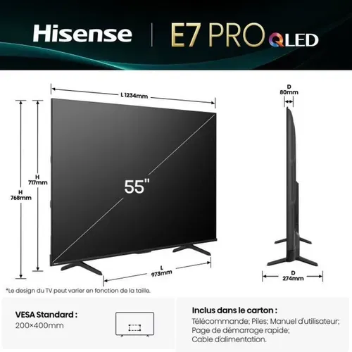55e7q Pro - TV Qled 55 (139 Cm) - 4k Uhd 3840x2160 - 144 Hz - Hdr10+ - TV Connecté - 4xhdmi 2.1 - W
