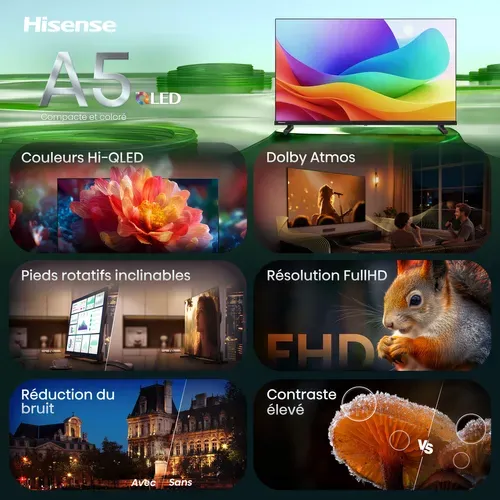 Téléviseur QLED 40'' 100 cm HISENSE 40A5S Smart TV - QLED - Noir vue de profil