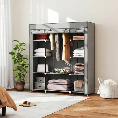 Armoire De Rangement Penderie Tissu Pliable Avec Barre De Suspension, 150x43x162,5cm, Gris Clair