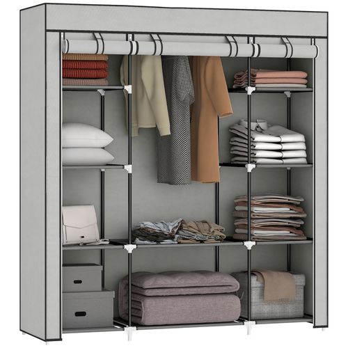 Armoire De Rangement Penderie Tissu Pliable Avec Barre De Suspension, 150x43x162,5cm, Gris Clair