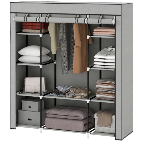 Armoire De Rangement Penderie Tissu Pliable Avec Barre De Suspension, 150x43x162,5cm, Gris Clair