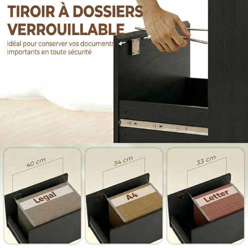 Bureau D'ordinateur Avec Bibliothèque 4 Compartiments Et Tiroir Verrouillable, 126x50x109cm, Noir